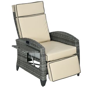 Sedia reclinabile da patio color kaki con schienale regolabile e vassoio laterale per una comoda seduta all'aperto - Product Image 1