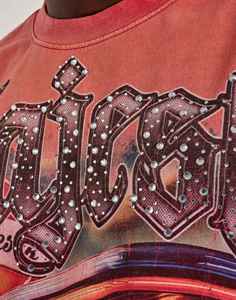 T-shirt à manches courtes pour homme, col rond, streetwear, 100% coton, tissu tricoté, imprimé lettres en strass, imprimé dessin animé, impression DTF - Product Image 3