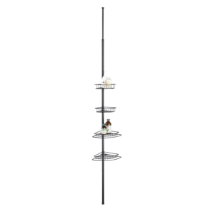 Étagère de salle de bain robuste à 4 niveaux en fil d'acier, support de douche télescopique réglable sur pied - Product Image 1