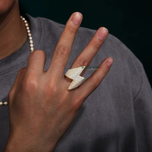 Anillo Unisex de Plata 925 con Diamante Cultivado en Laboratorio, Forma de Rayo, Estilo Hiphop, para Uso Diario - Product Image 1
