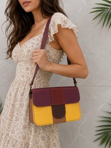 Bolso de hombro de cuero reciclado con cierre a presión multicolor para mujer New Western - Product Image 2