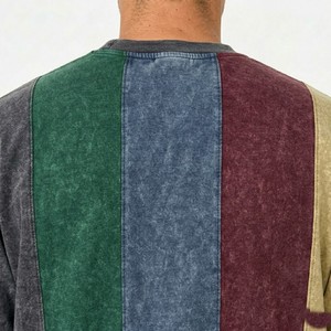 <b>Men</b> Retro <b>Stripe</b> <b>T</b> <b>Shirt</b> Multi Color Vertical Panel Vintage Wash Effect Summer Casual Loose Fit Streetwear Trendy Fashion Tee - Product Image 2