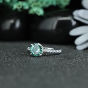 Luxury Green Round Cut Moissanite CZ <b>Ring</b> Prong Setting Engagement <b>Ring</b> 925 <b>Silver</b> Women Wedding Jewelry - Product Image 2