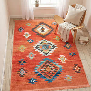 Alfombra Kilim Geométrica de Estilo Rústico, Hecha a Medida, Tejido Plano, Pelo Corto, Antideslizante, para Sala de Estar, Roja Multicolor, Alfombra Interior - Product Image 3