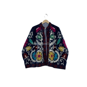 Blue Velvet Jacket <b>Coat</b> Uzbek Embroidery Jacket With Inside Cotton Lining Boho Chic Jacket Women's Casual Jacket - Product Image 1