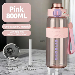 Bouteille d'eau sport 800 ml grande capacité, double ouverture, résistante aux chocs et aux hautes températures, avec paille intégrée, en plastique portable - Product Image 5
