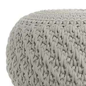 Nisi Light Grey Round Knitted Outdoor/Indoor <b>Pouf</b> Stylish Indoor/Outdoor Accent Furniture - Product Image 2
