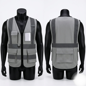 Gilet de travail haute visibilité gris en polyester-coton 240 GSM, avec panneau réfléchissant, ignifuge, respirant, broderie personnalisée - Product Image 1