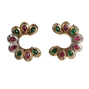 Pendientes de Bola Geométricos de Acero Inoxidable Chapados en Oro Antiguo, Estilo Vintage y Moderno, con Engaste de Circonita y Piedras Verdes y Rosas, Unisex - Product Image 1