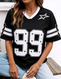 Camisetas extragrandes para hombres y mujeres, camisetas gráficas Y2k, camisetas de jersey con cuello en V, ropa de moda de verano de manga corta - Product Image 3