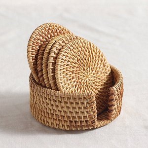 Boho rattan blank coasters <b>round</b> <b>mat</b> for drinks tabletop decoration handweaving cup coaster - Product Image 4