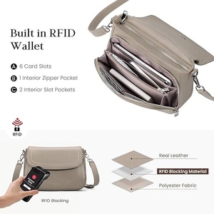 Unisex Beige Genuine Leather Crossbody <b>Bag</b> Adjustable Strap Buckle Closure Casual Daily Durable Lightweight Solid Color - Product Image 3