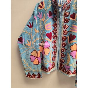 Floral Embroidered Cotton Blazer Floral Pattern <b>Mandarin</b> <b>Collar</b> Full Sleeve Spring Wear Women's <b>Jacket</b> - Product Image 5