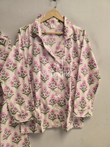 Ensemble de pyjama pour femmes en coton 100% imprimé floral, manches longues, coupe ample, col rabattu, vêtements de nuit, tenue décontractée de printemps - Product Image 5