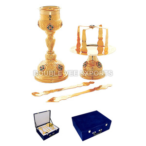 Brass Chalice Set with Enamel Finish | Church <b>Communion</b> Set – DOUBLE VEE EXPORTS - Product Image 2