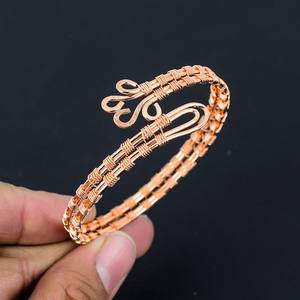 Bracelet manchette ouvert fait main en cuivre, design corde torsadée, réglable, bijoux bien-être vintage, plaqué cuivre antique tibétain - Product Image 6