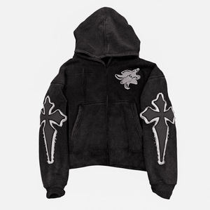 Sudadera con capucha de invierno para hombre, de algodón 100% de alto gramaje, ecológica, de corte regular, con cremallera, con logo personalizado de lujo, estilo urbano OEM - Product Image 4