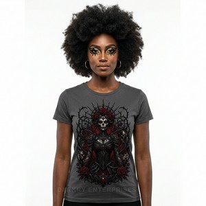 Dark Fairy Queen Skeleton T Shirt Women Gothic Butterfly <b>Wings</b> Graphic Tee <b>Black</b> Cotton Tshirt Custom Apparel Factory Wholesale - Product Image 6