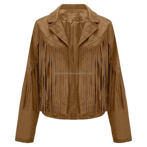 2025 OEM Original chaqueta de cuero de vaca marrón para mujer precio al por mayor bajo Moq 100% chaqueta de flecos de moda de invierno de alta calidad - Product Image 1