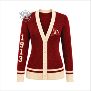 DST custom design <b>Women</b> Red V-Neck Knitted <b>Cardigan</b> 1913 Embroidery Preppy Style Full Sleeve Winter Sweater - Product Image 1