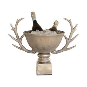 Seau à glace et à champagne en argent antique, motif tête de cerf, 3 litres, avec poignées, pour bar à domicile - Product Image 3