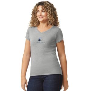 Camiseta de Algodón con Cuello en V para Mujer, Manga Corta, Informal, Básica, Suave, Cómoda, Transpirable, para Uso Diario, Logotipo Personalizado, OEM, ODM - Product Image 1