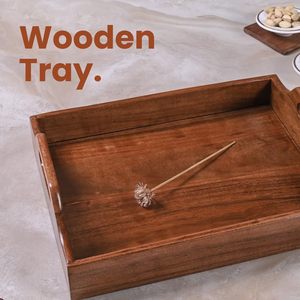 Elegante Bandeja Rectangular para Servir con Asas Metálicas, Material de Madera Ecológico, Diseño de Lujo para Uso Doméstico - Product Image 5