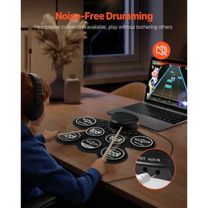 Batteria Elettronica Pieghevole con 7 Pad, Fusti in Mesh, Cuffie e Camera in Silicone/Plastica per Pratica - Product Image 4