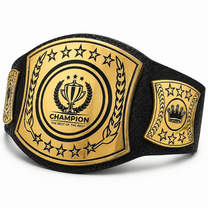 Custom <b>Wrestling</b> Championship Belt Black Leather Gold Plated Globe Stars Personalized Title Belt Custom Championship Belt - Product Image 1