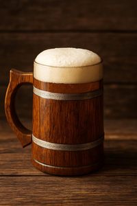 Chope à bière en bois avec design en forme de baril, intérieur métallique écologique, poignée en forme de poisson, chope à bière en bois - Product Image 3