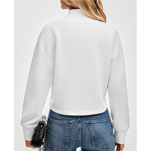Women Casual Crop Boxy Printed Mock Neck Solid Color Long Sleeves Knitted Front Logo Breathable Quick Dry Winter Sweatshirt - Product Image 5