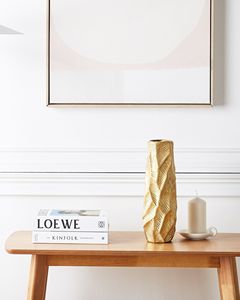 Modern Handmade Iron Floor <b>Vase</b> Gold Finish Geometric and Coastal Design Decorative Accent Piece - Product Image 1