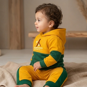 Ensemble de survêtement 2 pièces pour garçons, grande taille, en molleton jaune, comprenant un sweat à capuche et un pantalon de jogging, effet délavé - Product Image 2