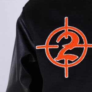 แจ็กเก็ตเลตเทอร์แมนสำหรับผู้ชาย, แจ็กเก็ตเบสบอลขนแกะสีดำระบายอากาศได้ดีดีไซน์กราฟฟิตี้สำหรับฤดูหนาว - Product Image 3