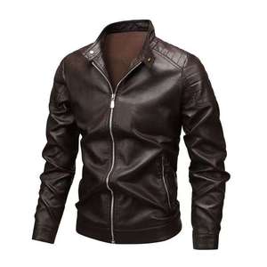 Chaqueta de Moto para Hombre, de Cuero Marrón, Impermeable, Transpirable, Resistente al Viento, con Cuello Alto, Cierre de Cremallera, Corte Ajustado, Manga Regular, Estilo Otoñal - Product Image 2
