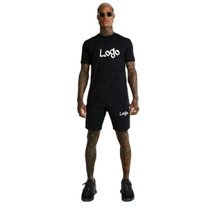 Ensemble T-shirt et short en coton noir pour homme, col rond, manches courtes, couleur unie, respirant, coupe classique, pour toutes les saisons, vêtements de loisirs - Product Image 4