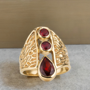 Natural Pear-Shaped <b>Brass</b> <b>Ring</b> Gold Plated Statement <b>Ring</b> Handmade Textured Wide Band Designer Gemstone Women Jewelry Moku - Product Image 6