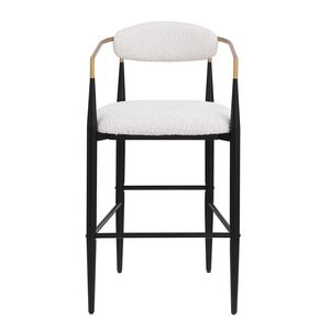 Set of 2 Counter Height <b>Bar</b> <b>Stools</b> with Iron Legs Upholstered Beige Fabric Seating 260mm for Kitchen Island <b>Bar</b> <b>Backs</b> Included - Product Image 4