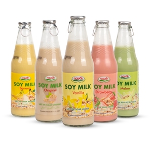 Leche de Soya Sabor Chocolate, Melón, Mango, Fresa, 300ml, en Botella de Vidrio, Precio de Fábrica, Muestra Gratis, OEM, Marca Privada - Product Image 2