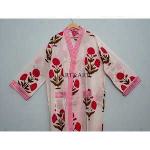 <b>Women's</b> <b>Kimono</b> Robe Cotton Dressing Gown Boho Cotton Bathrobe for <b>Women</b> 100% Organic Cotton Hand Made Long japanese robe - Product Image 2