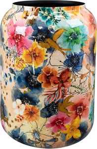 Vase rond en céramique Linea Exports Inc avec motif floral, finition brillante, style bohème fait main, décoration de table - Product Image 1