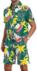 Conjunto coordinado para hombre con estampado tropical, camisa de manga corta y pantalones cortos de playa, conjunto informal de verano para vacaciones, top colorido, conjunto de dos piezas para hombre. - Product Image 4