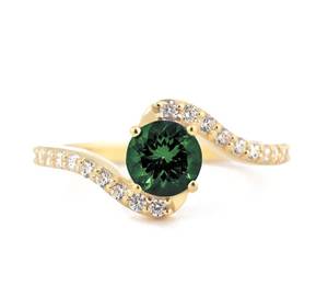 Bague croisée élégante en or massif 10 carats avec diamant vert taille ronde pour femme – Cadeau idéal pour mariage ou fête - Product Image 1