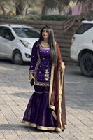 Nuovo Completo da Festa di Design con Top, Palazzo e Dupatta, Ricamo con Paillettes e Codifica in Tessuto, Abito da Donna all'Ingrosso per Esportazione