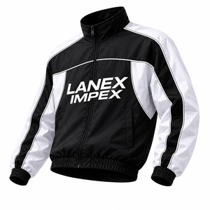 Custom Men's Track Jacket Black White Contrast Panel Full Zip Sports Windbreaker Lightweight Training Running Jacket OEM ODM - Product Image 2