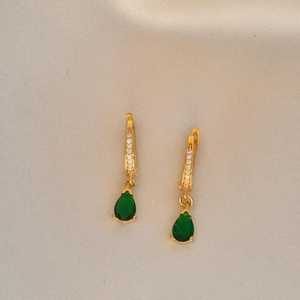 <b>Emerald</b> Green Pear <b>Drop</b> <b>Earrings</b> 925 Sterling Silver 14K Gold Plated Zircon Gemstone High Quality Jewelry for Women Party Gift - Product Image 4