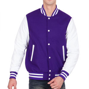 Veste universitaire pour homme de couleur violette avec manches blanches, veste bomber style baseball décontractée, style collège, manteau d'hiver tendance - Product Image 2