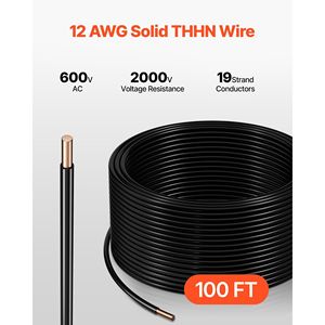 12 Gauge Solid THHN <b>Wire</b> 100 ft Black Copper <b>Electrical</b> Building <b>Wire</b> with PVC Nylon 100% Quality Assured - Product Image 2