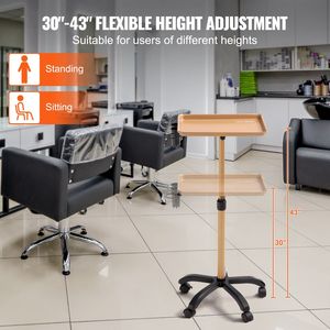 Carrello da Salone a 5 Ruote con Altezza Regolabile, Vassoio in Lamiera Laminata a Freddo da 30'-43' con 2 Ruote Bloccabili per SPA - Product Image 3