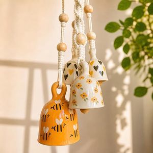 Campana de Cerámica Decorativa para Colgar en la Pared con Cuentas, Estilo Rústico, Decoración Navideña para Interiores, Impresión en 3 Colores - Product Image 1